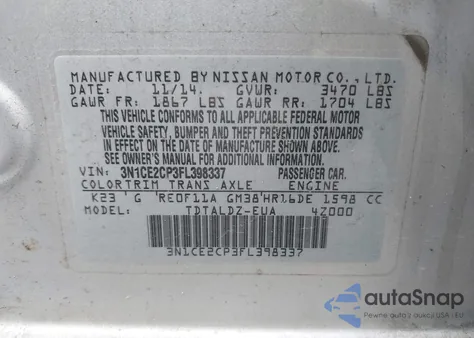 2015 Nissan Versa Note Sv из США, поврежденный, VIN 3N1CE2CP3FL398337